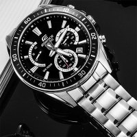 卡西欧(CASIO)手表男 EDIFICE商务百搭夜光日历计时防水钢带男石英腕表EFR-552