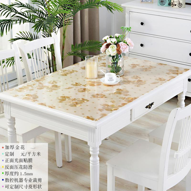 加厚水晶板透明桌垫pvc软玻璃桌布防水防烫塑料台布桌子餐桌垫子_1_886_17 90*160cm 加厚金花