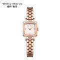 welly merck威利默克女生手表时尚防水新款方形小巧女士腕表正品石英学生女表WM087L 玫瑰金钢带