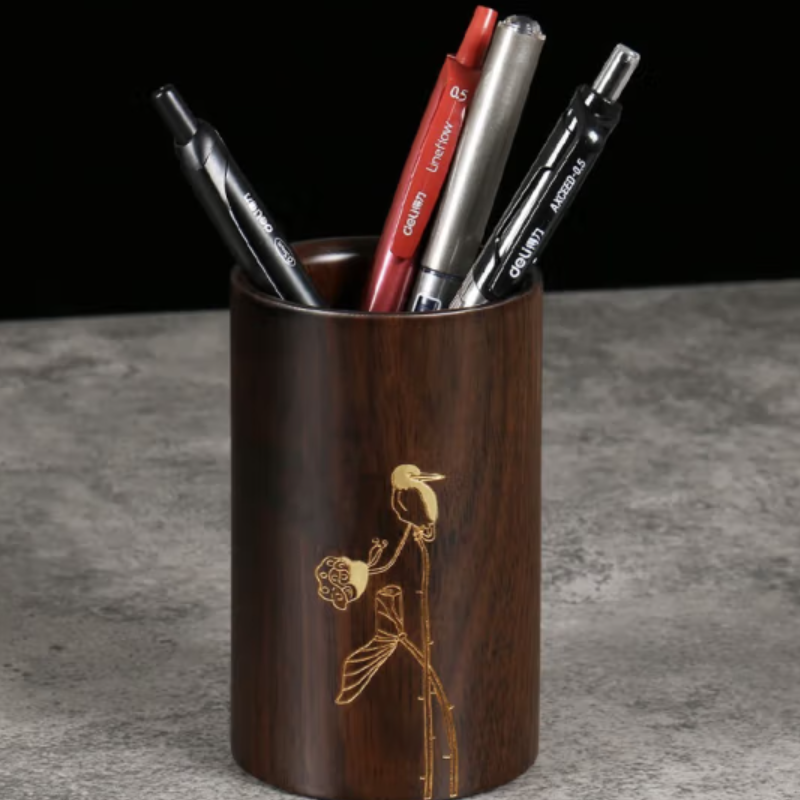 册宣木制多功能木质笔筒黑檀