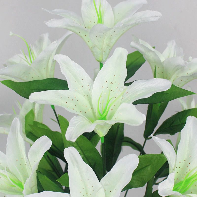 仿真花束12头百合花假花餐桌客厅装饰品仿真百合花摆件塑料花干花 白色 七朵花（七星高照）高度53cm