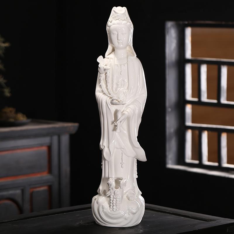 德化创意陶瓷器滴水观音菩萨佛像摆件白瓷工艺品家用供奉客厅摆设 三维工匠 22寸单龙(高约56cm)高清大图