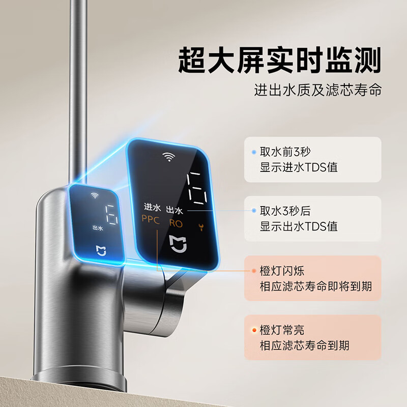 小米(Mi)米家净水器800G家用直饮厨房自来水ro反渗透厨下式净水机2:1废水比大流量