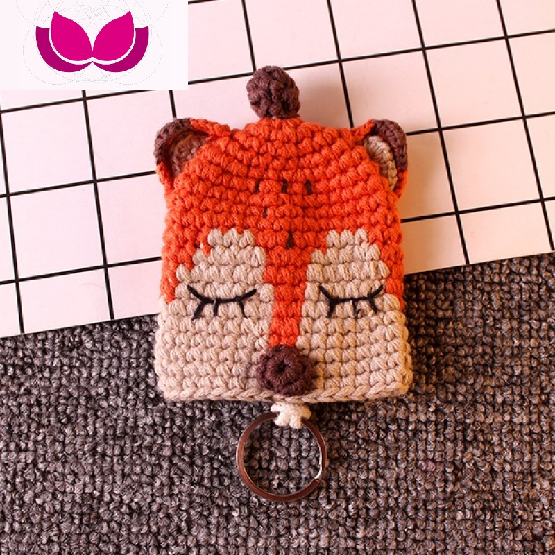 七斓韩版卡通可爱动物针织毛线创意抽拉式车钥匙包扣小挂饰手工钥匙环