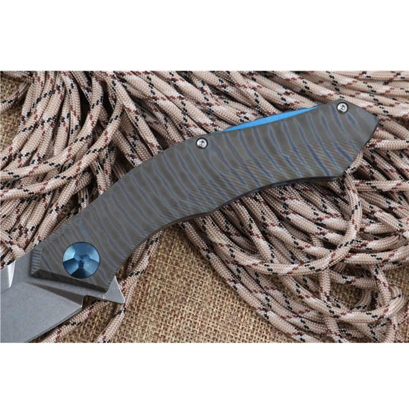 熊头蓝月弯型高硬度锋利折刀礼品小折刀战术折刀 户外野营多功能折刀