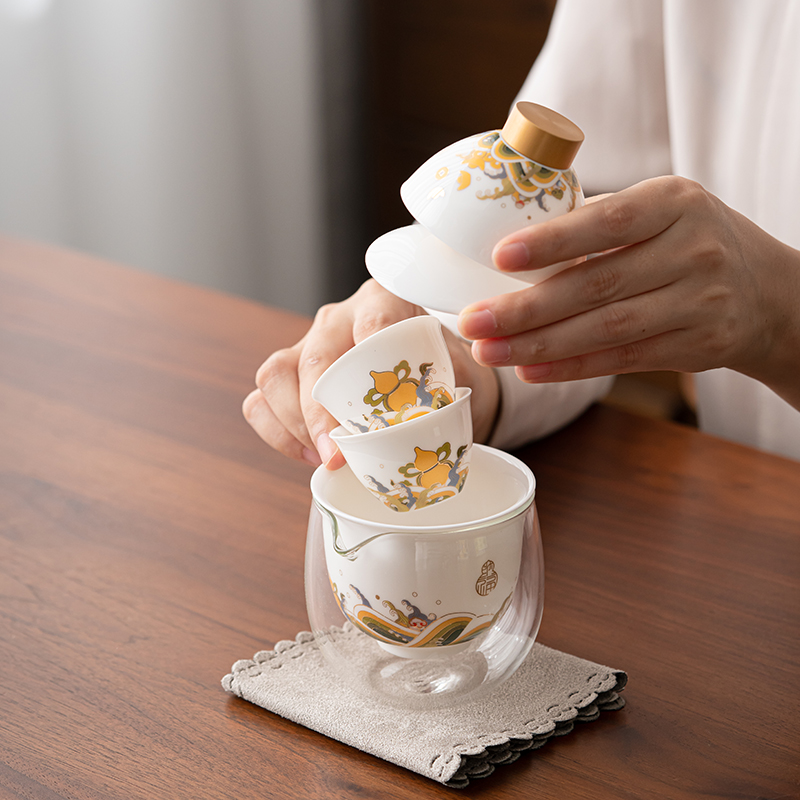 苏氏陶瓷(SUSHI CERAMICS)国潮海水无涯羊脂玉功夫旅行便捷快客茶具高清大图