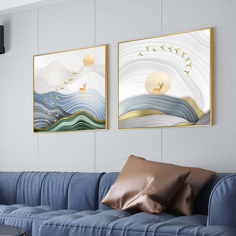 北欧麋鹿沙发背景墙装饰画客厅轻奢抽象挂画现代 挂画