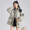[2.5折价410元]唐狮撞色连帽羽绒服女冬季新款白色工装外套小众派克服