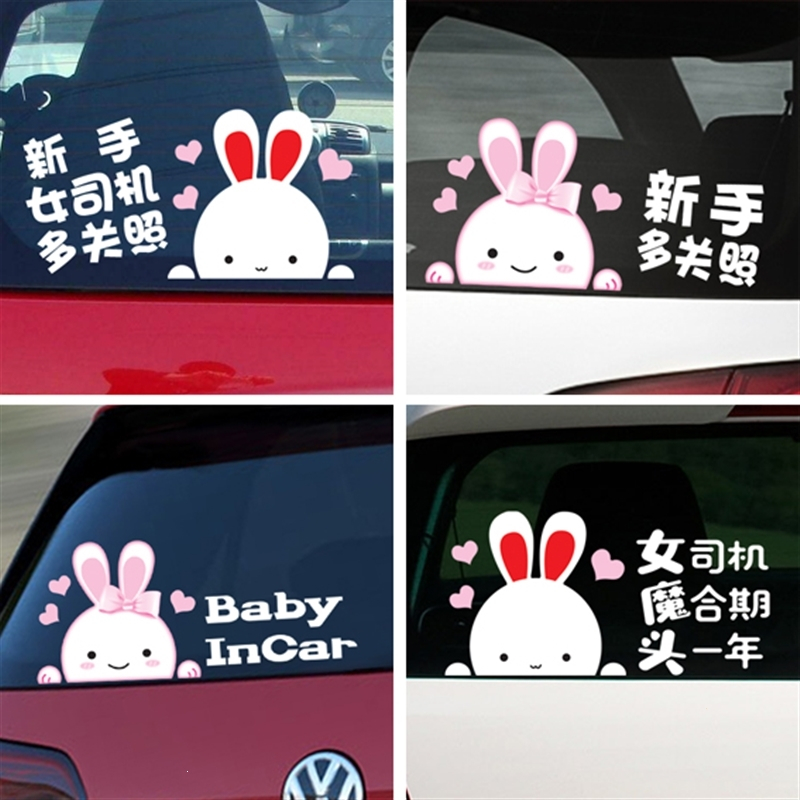新款新手上路车贴女新手贴纸女司机车身贴画反光实习标志车尾可爱贴纸 茶色 抖音