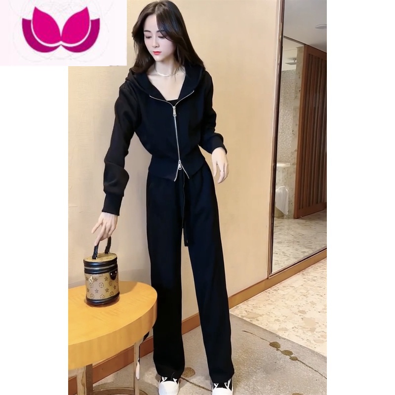 七斓网红休闲女士运动套装2022年秋季新款韩版高腰拉链外套直筒裤高清大图