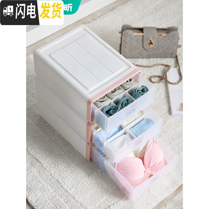 三维工匠内衣收纳盒文胸内裤袜子分格整理箱衣柜内抽屉式收纳三件套女高清大图