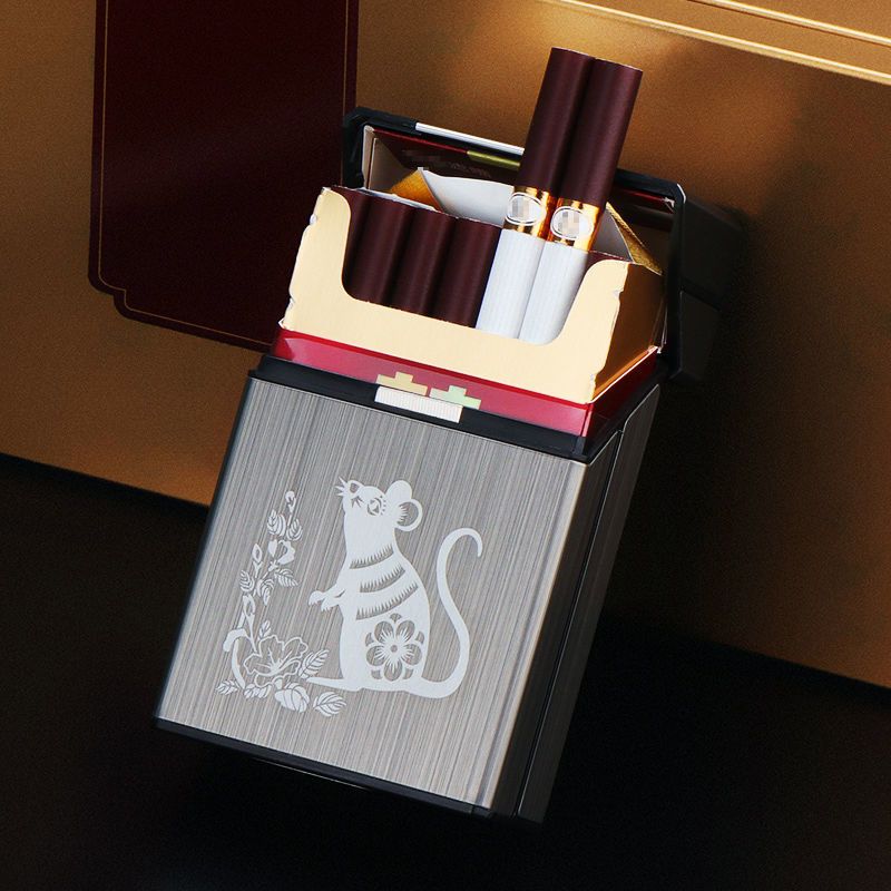 生肖烟盒20支装整盒男软硬铝合金烟合超薄防压防汗水创意烟盒套黑拉丝