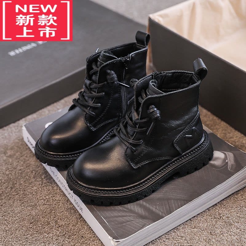可莉允儿童马丁靴2022新款黑色女童中大童短靴男童靴子秋冬加绒单靴图片