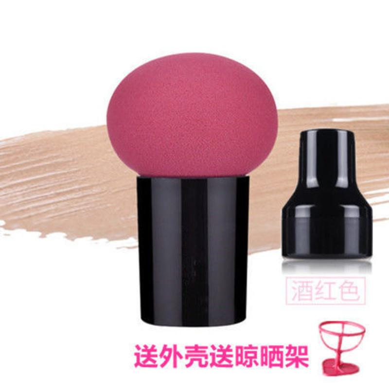 [送盒子]蘑菇圆头气垫粉扑葫芦美妆蛋干湿两用化妆海棉球套装 酒红色 一个粉扑[送收纳盒+晾晒架]