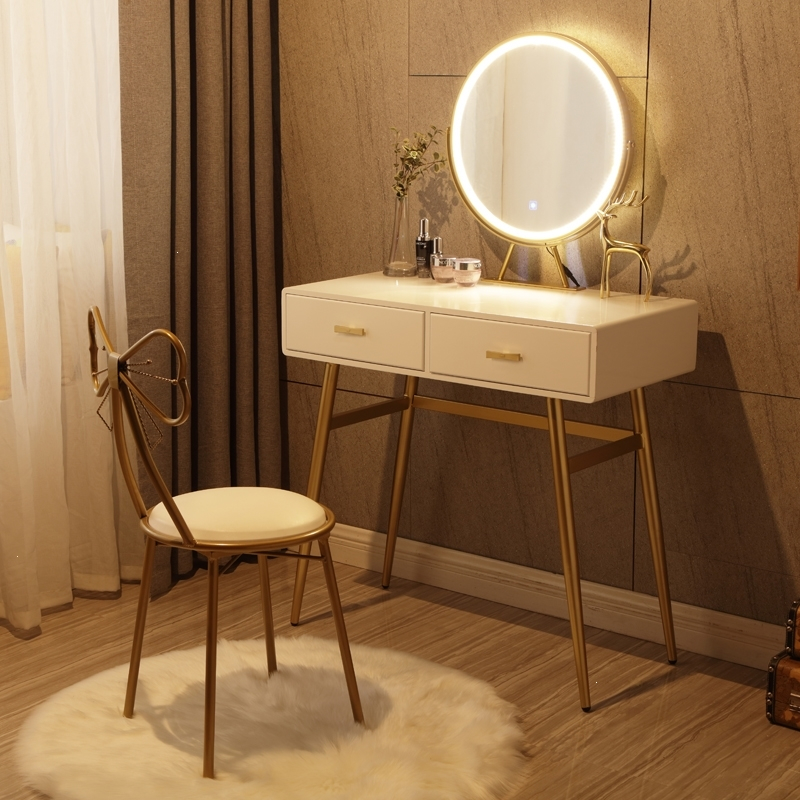 梳妆台卧室现代简约小户型ins网红化妆台迷你简易北欧化妆桌带灯
