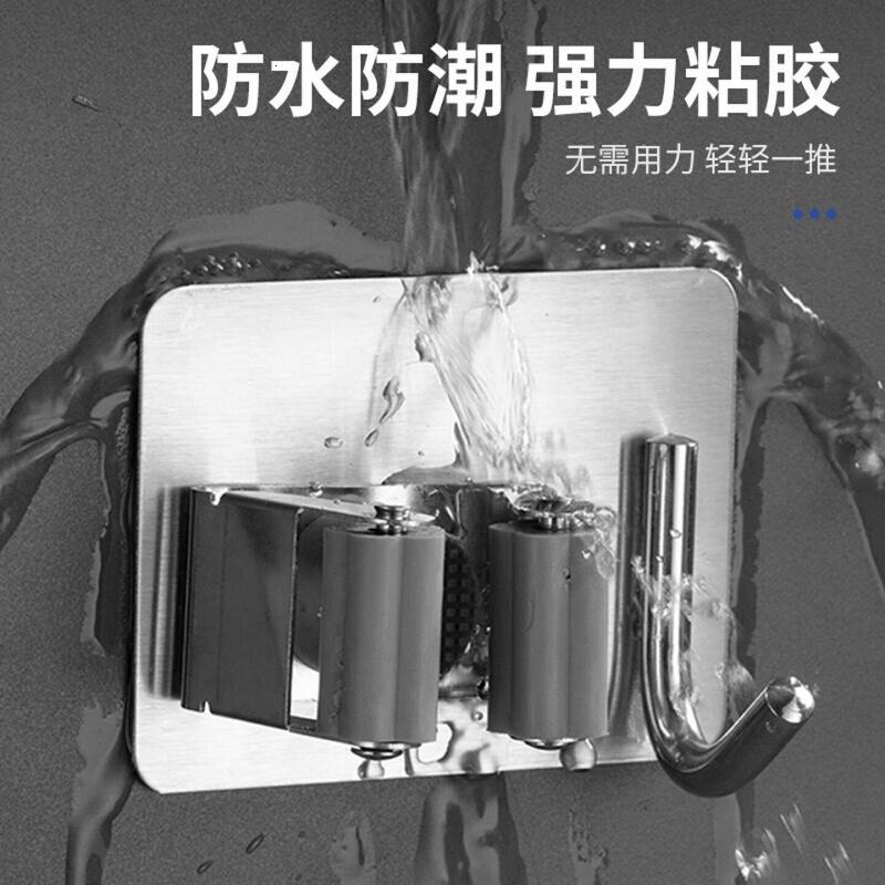 馨沛拖把挂架挂钩扫把挂钩固定架免打孔厕所拖布夹浴室卫生间置物架高清大图