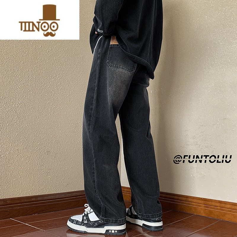 YANXU水洗牛仔裤男款夏季百搭宽松直筒阔腿裤子美式vibe高街潮松阔子裤高清大图