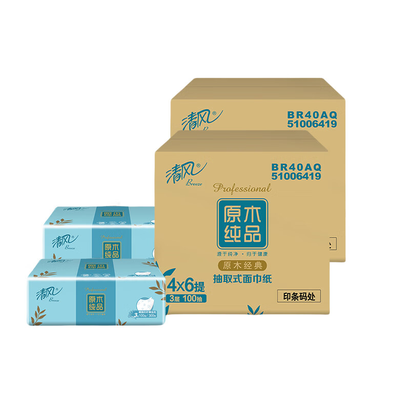 清风 纸巾A 金装系列3层100抽(18包)高清大图