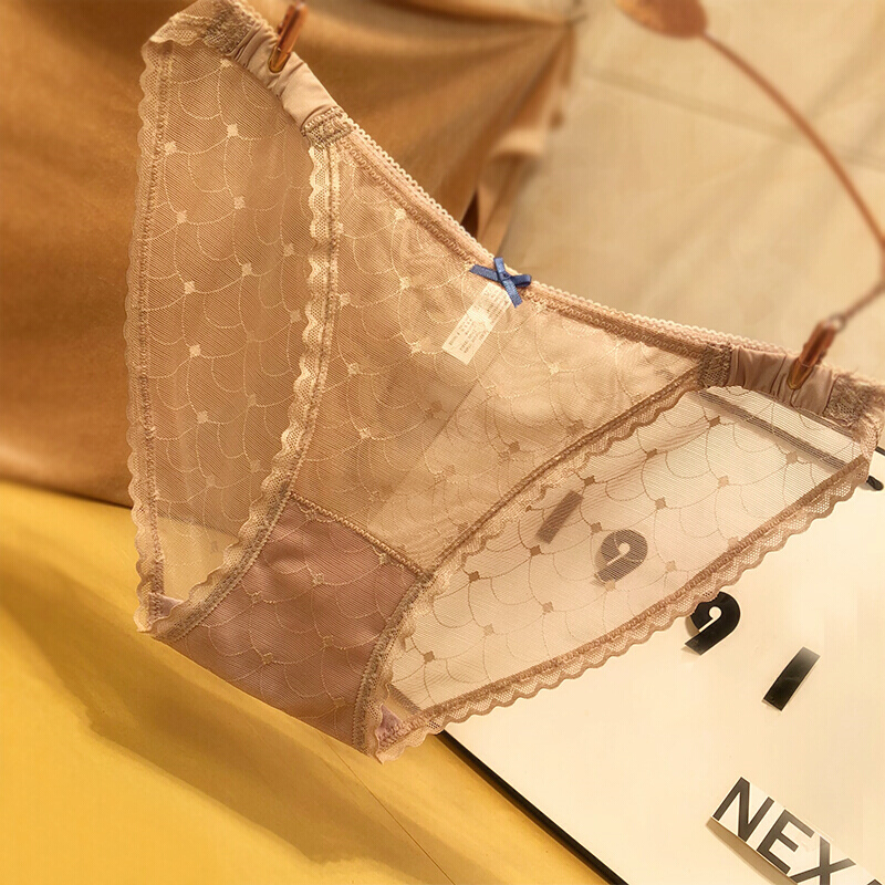 波迷娜(BOMINA)大码胖妹妹内裤蕾丝内裤女透明薄款网纱三角裤时尚无痕底裤女黑色 咖啡棕 5342&gt;丝滑镂空高端