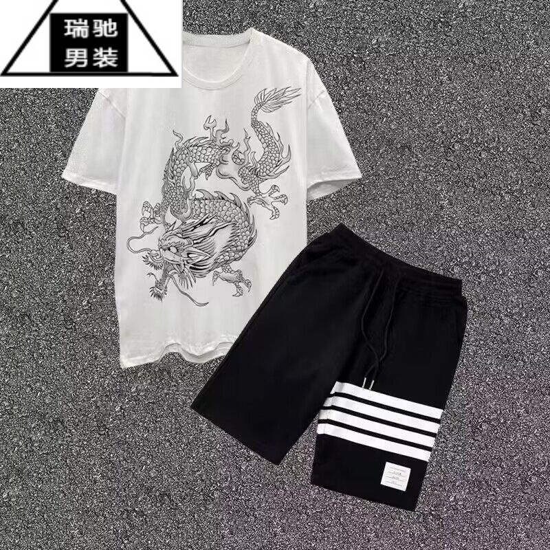 希杰狮王青少年t恤短袖男过肩龙烫钻夏季潮流帅气2023新款初中高学生