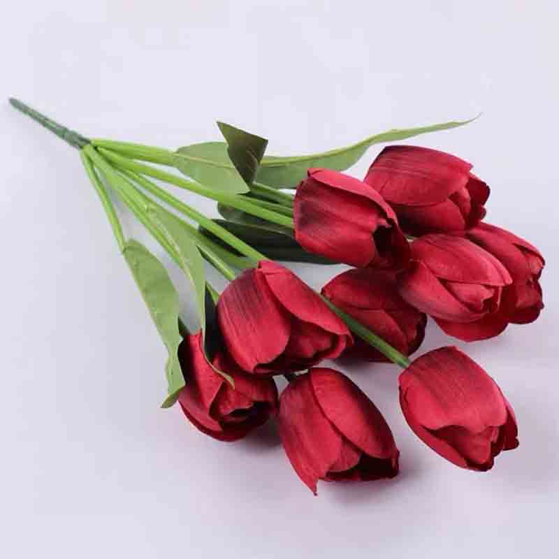 户外花坛仿真花9头郁金香花箱插花假花 500枝起售 9头大郁金香（红色）