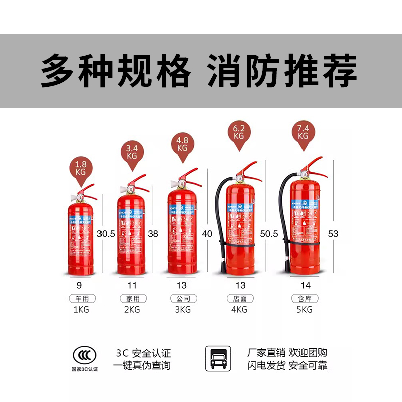 灭火器商铺用4公斤家用干粉手提式车载235kg消防器材灭火器箱套装 4kg店面用灭火器高清大图
