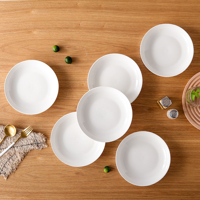 企采严选陶瓷盘家用白瓷盘子8英寸中式釉下彩餐盘菜盘汤盘