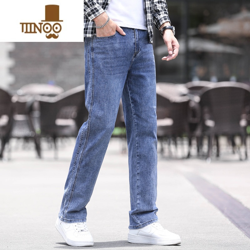 YANXU广州新塘牛仔裤男士2023夏季薄款宽松直筒高腰弹力大码百直夏搭牛高清大图