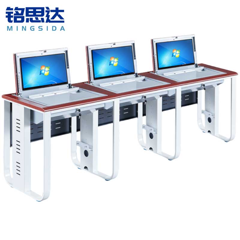 铭思达翻转电脑桌三人位张高清大图
