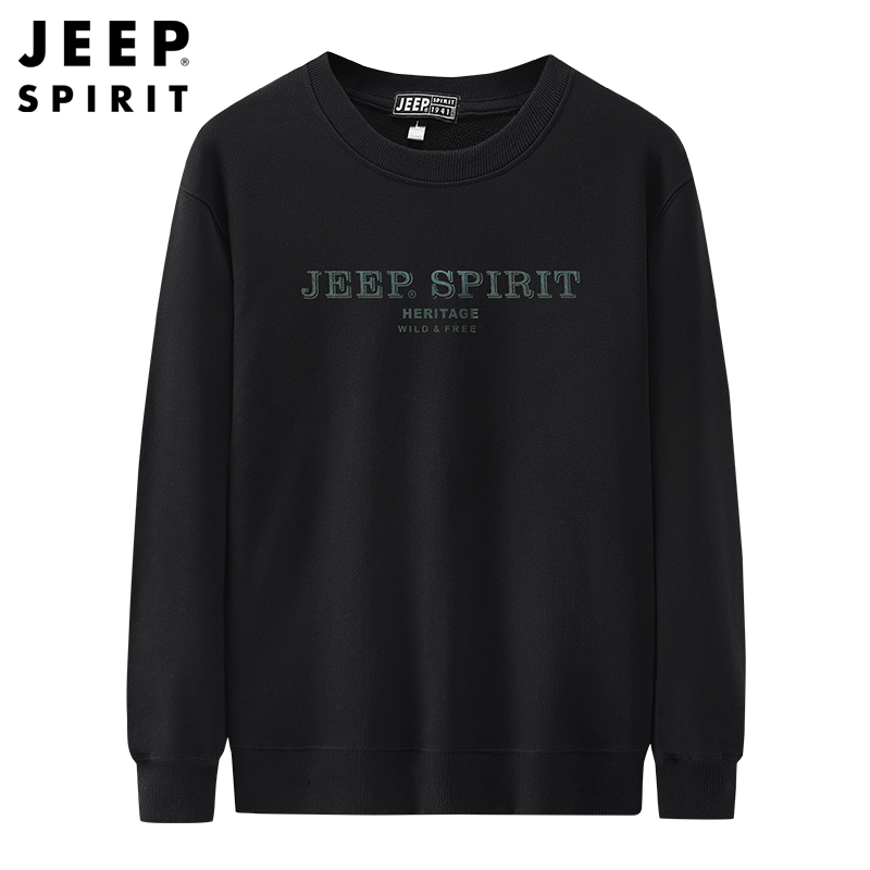 JEEP SPIRIT吉普卫衣男2021秋季新款宽松纯色套头圆领户外运动休闲时尚男士上衣
