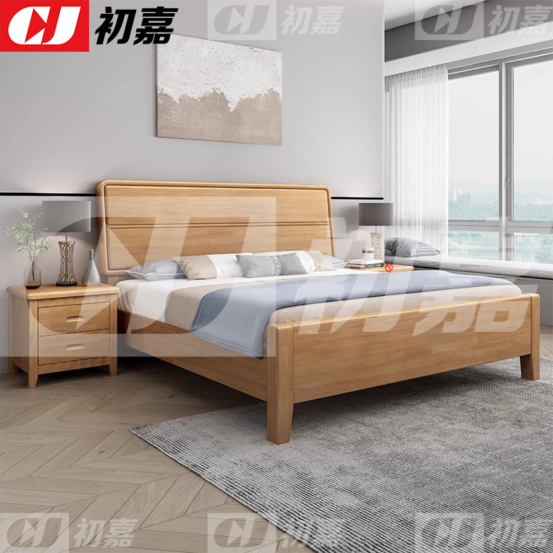 初嘉(CJ) 实木床1.8米床含一个床头柜 榉木色高清大图