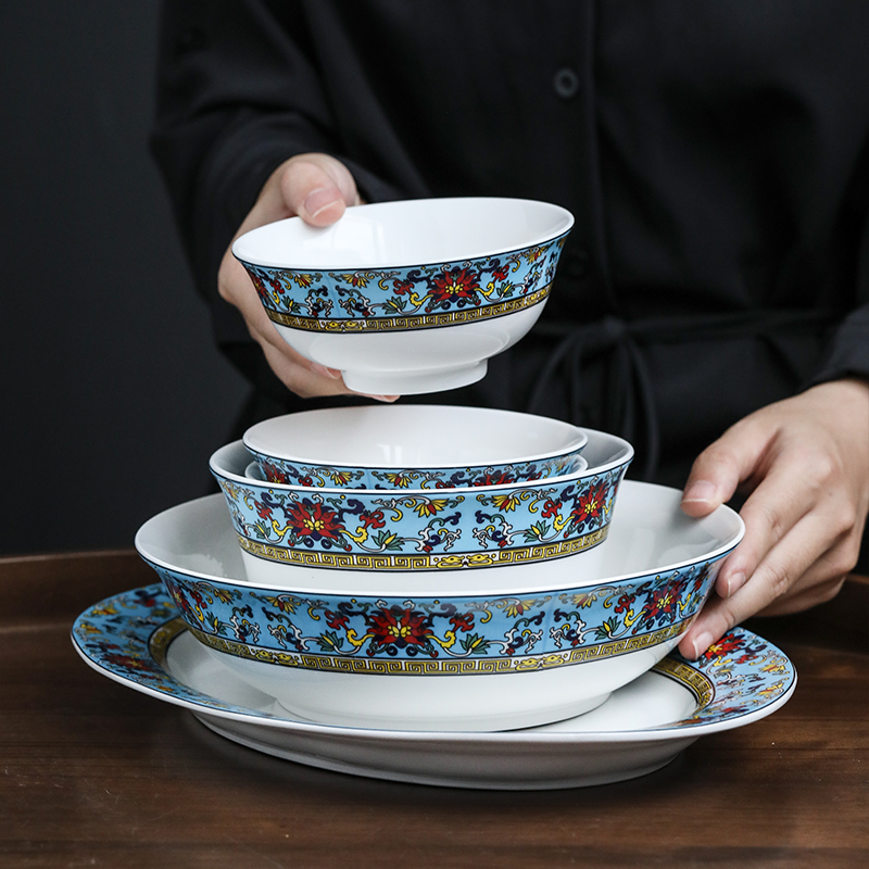 苏氏陶瓷 SUSHI CERAMICS 餐具套装 景泰蓝精品餐具陶瓷碗盘碟勺子10头釉中彩餐具精美礼盒装高清大图