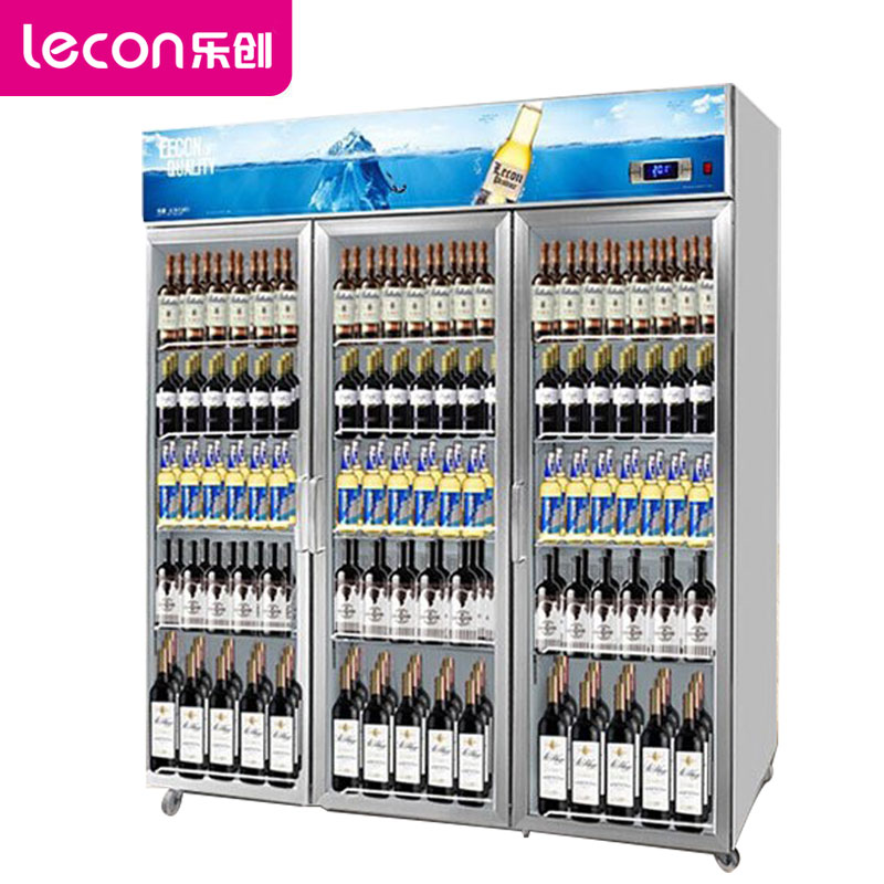 乐创(lecon)饮料柜展示柜冷藏柜立式冰柜商用冰箱饮品啤酒蔬菜水果保鲜冷柜鲜花柜陈列柜三门上机星光蓝风冷1200L
