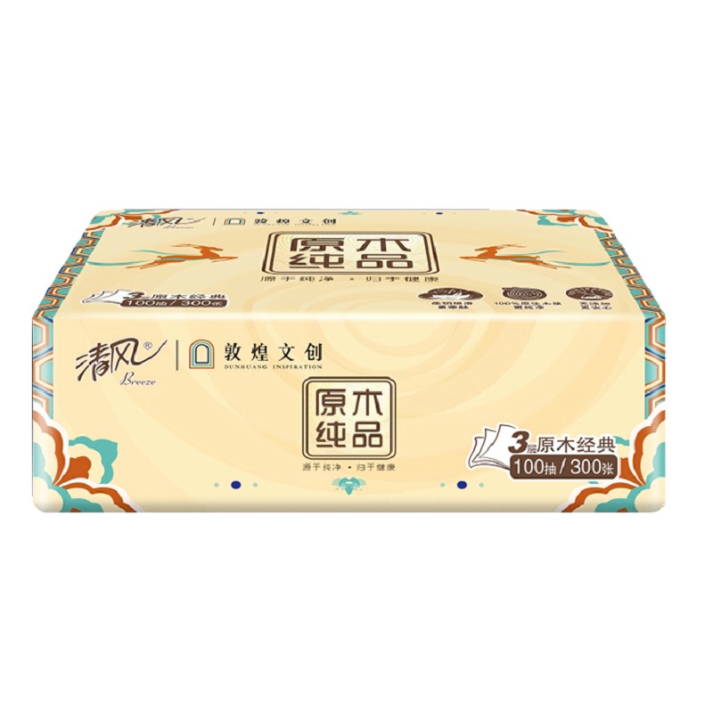清风原木敦煌联名3层100抽*24抽取式面巾纸AR10SCZ1 24包高清大图