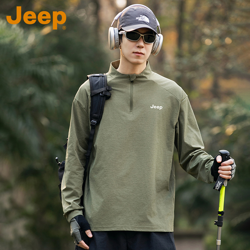 JEEP吉普户外吸湿速干衣长袖t恤男士夏季运动健身跑步训练骑户男高清大图