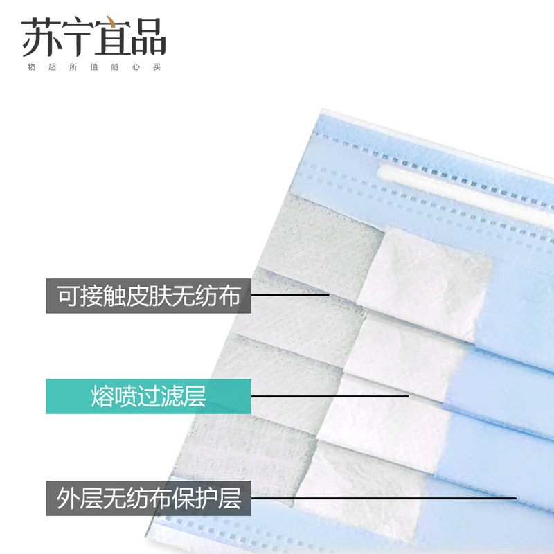 [苏宁宜品]10只装 四层网纱印花一次性口罩外科夏季透气