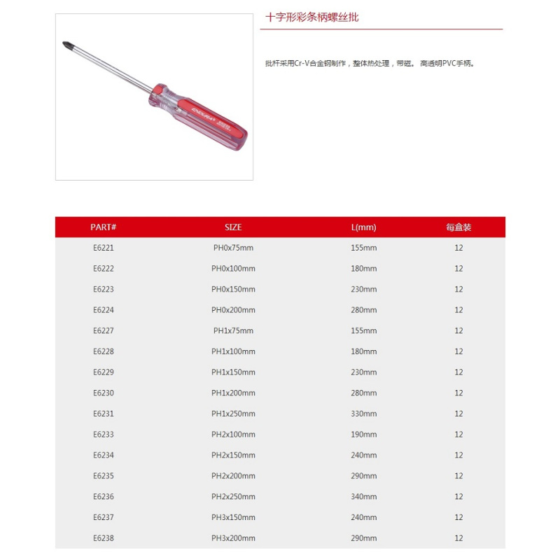 E6237 十字形彩条柄螺丝批