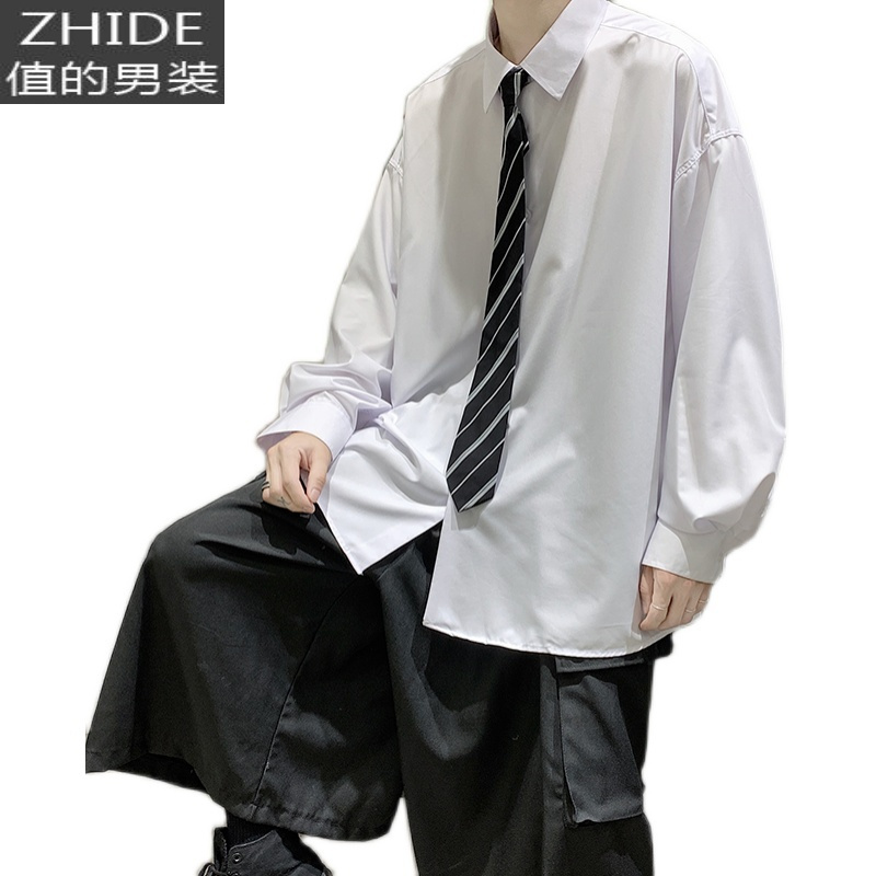 suntek黑暗系男装dk制服男jk衬衫长袖港风日系古着基础款衬衣情侣装