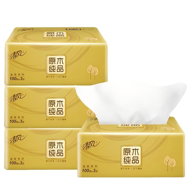 清风抽纸3层100抽24包*1箱原木金装AR42GZZ01