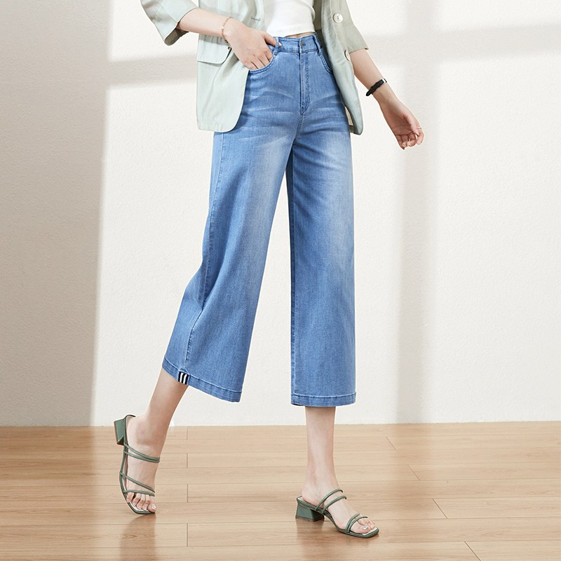逸阳2020夏季牛仔裤女宽松八分阔腿直筒高腰显瘦百搭韩版裤子薄款