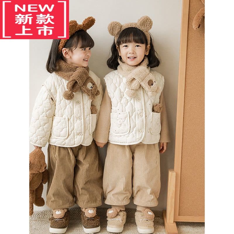 可莉允女童加厚棉衣可爱口袋小熊2022新款冬季宝宝保暖棉衣时尚百搭棉服图片
