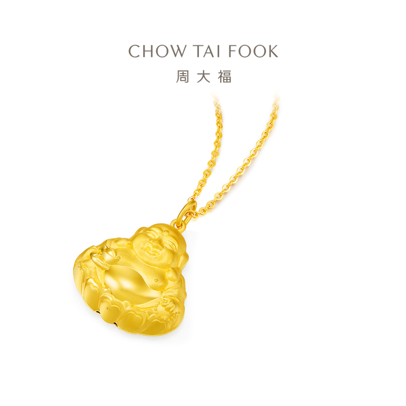 周大福珠宝首饰经典单面佛足金黄金吊坠计价(工费180元)F219799