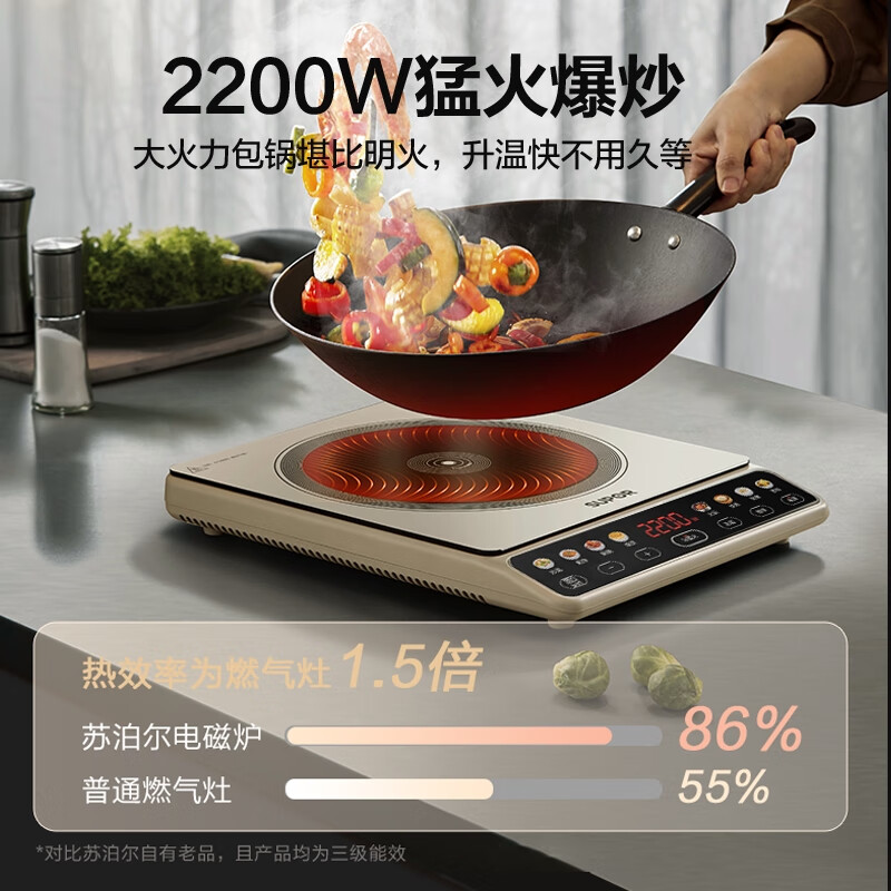 苏泊尔(SUPOR)电磁炉 家用智能电池炉爆炒大功率 电磁炉套装带锅火锅炒菜锅电磁灶电火锅一体防水 C22-IA813高清大图