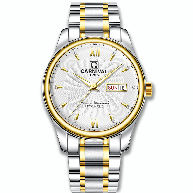 瑞士嘉年华Carnival手表男士全自动机械表 男双日历显示防水夜光男表金属精钢腕表休闲时尚大三针旋风系列8670G高清大图