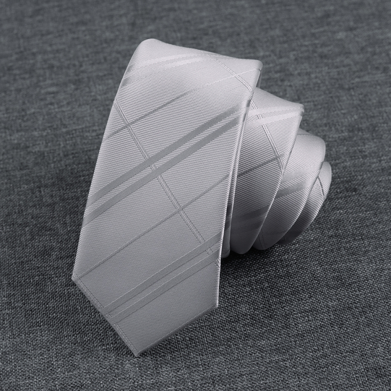 盛世尼曼免打结银色条纹拉链领带时尚手系款上班工作条纹窄领带百搭