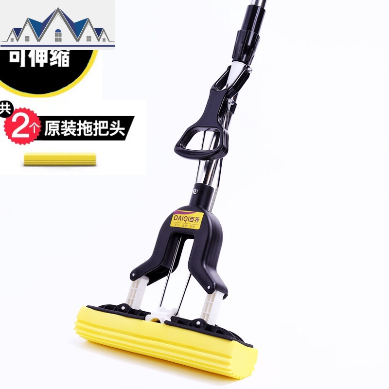 吸水海绵懒人拖把免手洗干湿两用对折式挤水家用胶棉一拖把头布净 三维工匠高清大图