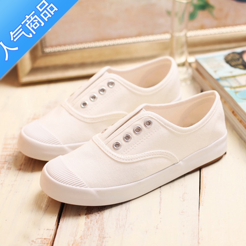 SUNTEK白色帆布鞋女鞋小白鞋韩版懒人鞋学生鞋平底球鞋板鞋春夏新款 Q2-6515白色女款 39