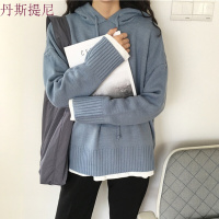 毛衣外套女2018秋装韩版百搭复古宽松显瘦长袖连帽针织衫上衣 卡其色 均码