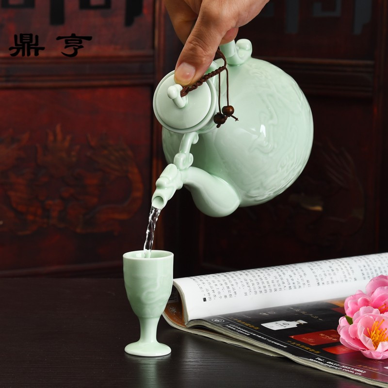 鼎亨白酒杯子家用套装青瓷陶瓷喝酒杯一口杯高脚杯分酒器酒盅