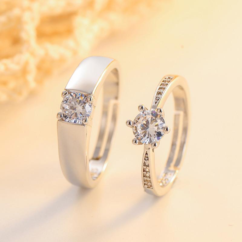 婚戒对戒结婚一对道具仿真假钻戒婚礼仪式现场用可调节50分情侣戒指一